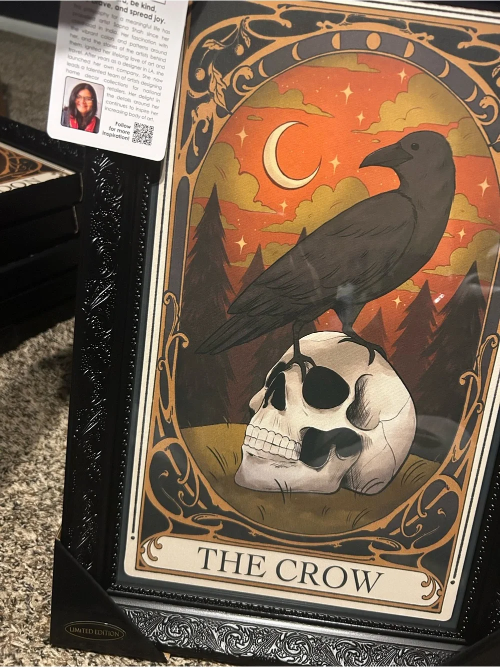 The Crow Framed Wall Art Print - Black, Orange, Cream